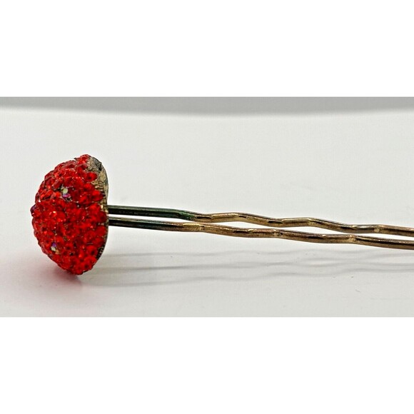 Vintage SOHO Signed‎ Hair Stick Red Crystal Mushroom Jewelry Gold Tone Metal HTF - Picture 11 of 16